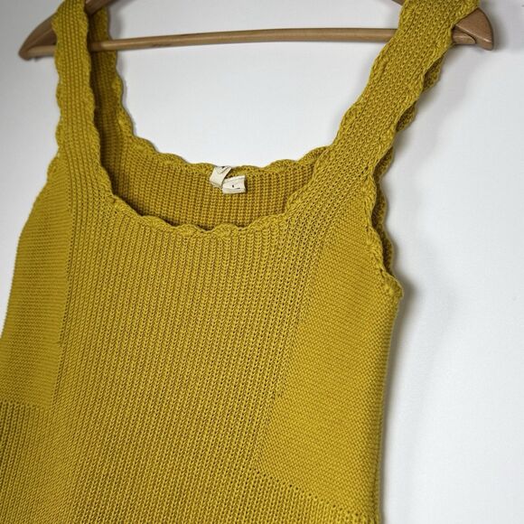 Moth Anthropologie Scallop Knit Sweater Tank Top Small Mustard Yellow Cottage - Picture 3 of 10